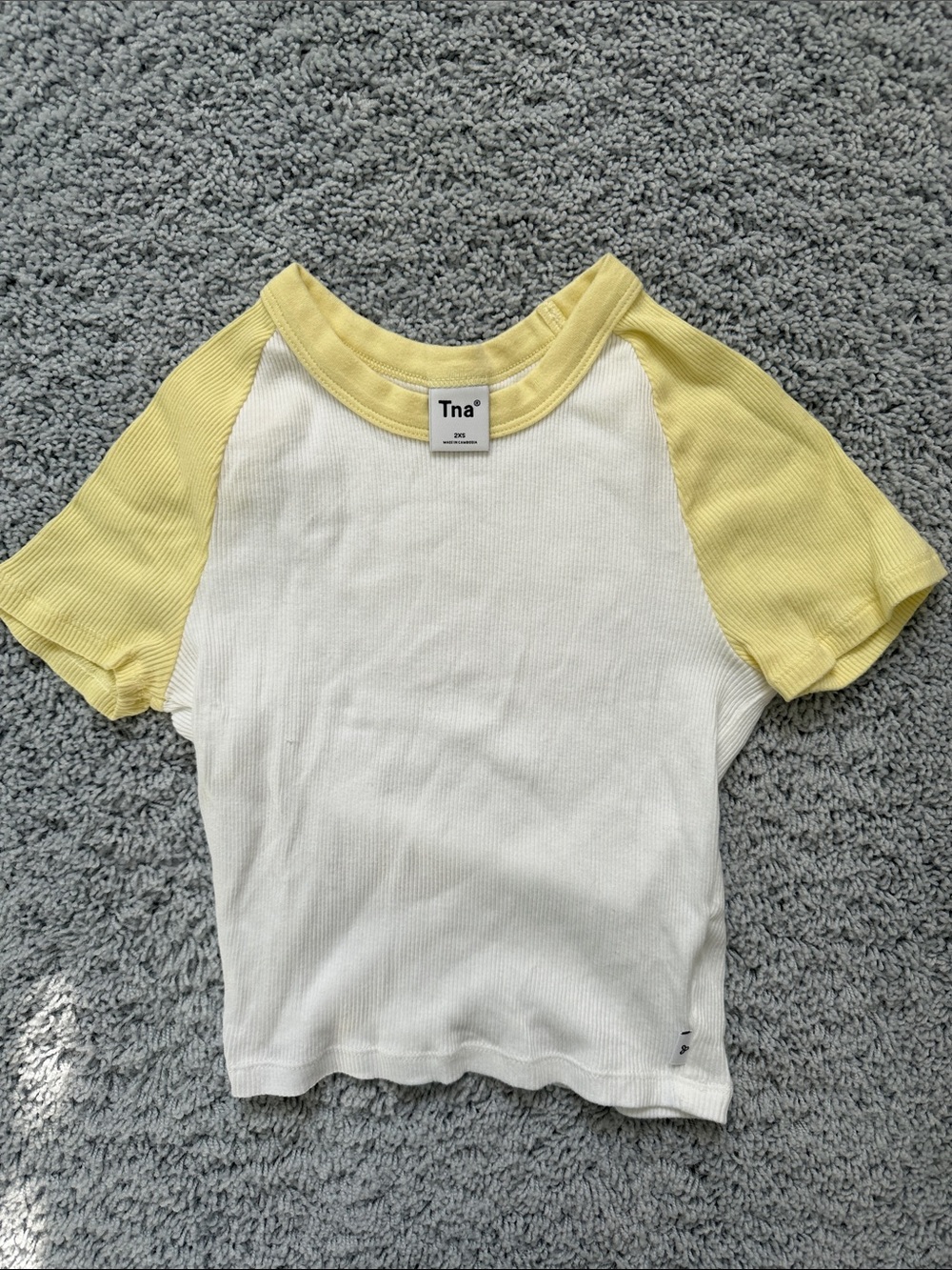 TNA Raglan Short Sleeve Tee in White and Yellow